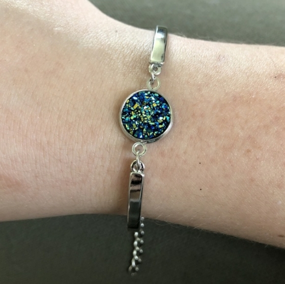 *6 colors* Sparkly Druzy Silver Plated Bracelet - Picture 3 of 4